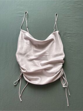 Dynamite Satin Cowl Neck Spaghetti Strap Top in Light Blush